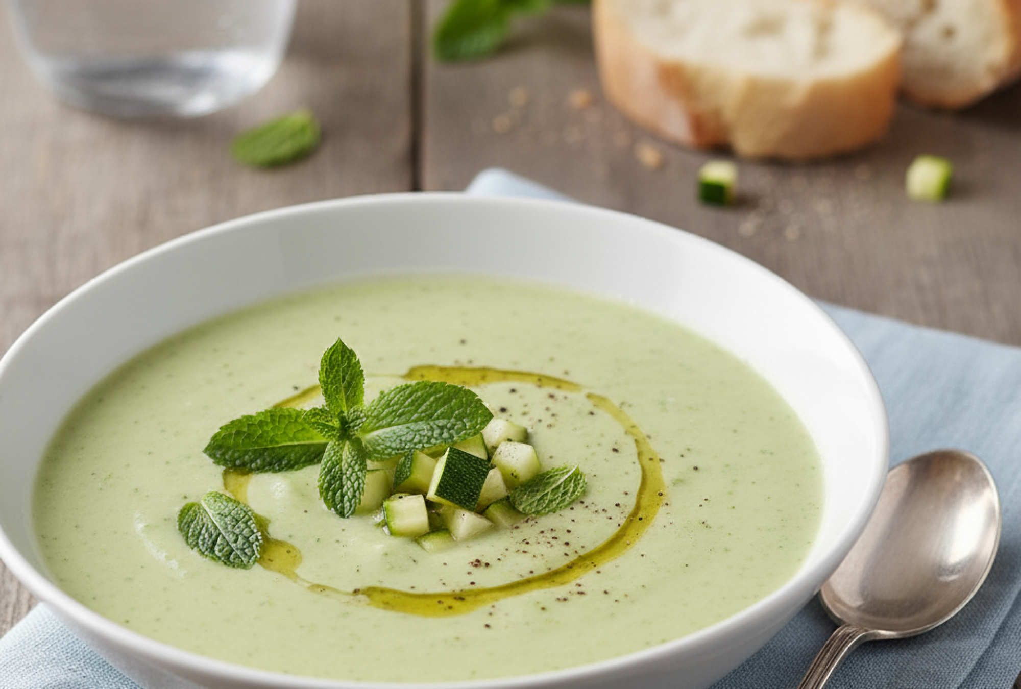 Crema fría de calabacín con hierbabuena